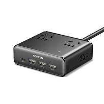 Ugreen S6 20W GaN stalinė įkrovimo stotelė su 8 lizdais ir USB Kinijos kištuku (adapteris įtrauktas) 1.5m Cable