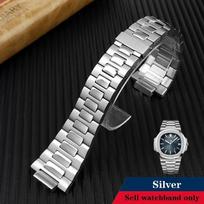 Laikrodžio apyrankė Patek Philippe Nautilus 5711/5726 smulkaus plieno laikrodžio dirželis vyriškas išgaubtas nerūdijančio plieno laikrodžio aksesuarai dirželis 25mm 25mm-13mm sidabras