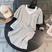 Summer Dopamine Casual Sports Suit Western Style Youthful-Looking Fake Two-Piece Top High Waist Shorts Two-Piece Thin XL pilka