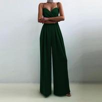 Pavasaris Vasara Laisvas Plati Koja Ilgas Kombinezonas Moteriškas Vienspalvis Drapiruotas Lieknas Jumpsuit Moterims Elegantiškas Aukštas Juosmuo Petnešėlė Vienspalvis Vienas Gabalas Romperis XS juoda