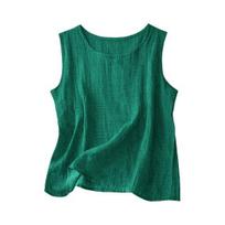 Women Tops O-Neck Sleeveless Loose Fit Pullover Tops Summer Spring Casual Basic Layering Tee Daily Wear L