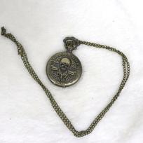 Vintage Quartz Pocket Watch with Unique Skull and Gun Pattern Chain