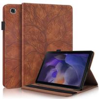 Dėklas Samsung Tab A11 Plus dėklas 11 colių reljefinis medis PU odos piniginė atverčiamas dangtelis Coque Galaxy Tab A11 Plus dėklui SM-X230 A11 Plus (11 inch) raudona