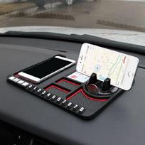 Neslystantis telefono kilimėlis, skirtas keturių viename automobilių stovėjimo aikštelės numerio kortelės neslystančiam kilimėliui, automatinis telefono laikiklis Lipnus neslystantis telefono laikiklis juoda