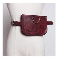 Women Waist Pack Serpentine Fanny Pack Pu Leahter Waist Bag Snake Skin Waist Belt Female Purse juoda