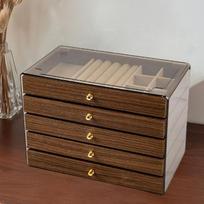 Medinė papuošalų dėžutė Laikymo dėklas Skaidrus dangtelis Dekoratyvinis Stalo Elegantiška vitrina Aksominis pamušalas 7 Layer gray