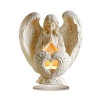 Elegant Acrylic Praying Angel with Heart Motifs 2D Flat Ornament with Base Ideal For Family Decors Keepsakes Gifting 1