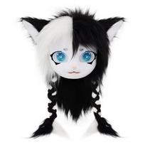 Pilno veido gyvūno galvos kaukė su minkšta dirbtine kailiu Helovino dekoracijos Karnavalo kostiumams ir Anime konvencijoms juoda/balta