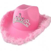 Girl Western Cowboy Caps Pink Tiara Cowgirl Hat Crown Cowgirl Hat for Women Holiday Costume Party Hat Feather Edge Fedora Caps