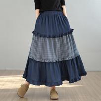 denim plus size High waist vintage patchwork spring Summer Autumn casual loose long woman skirt L šviesiai mėlyna spalva