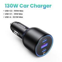 UGREEN automobilinis įkroviklis 130W itin greitas įkrovimas, cigarečių žiebtuvėlis, vienas į tris, tinkamas Apple 16/15, Huawei Xiaomi automobiliams juoda
