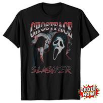 Scream Ghostface Slasher T-shirt Juoda Baisi Siaubo Filmo Gerbėjo Marškinėliai Unisex T-shirt XL