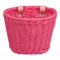 Kids Bike Handwoven Cycling Basket Bicycles Front Handlebar Cargo Basket For Girl Child with Leather Straps, Detachable rožinė