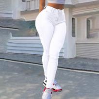 Ladies' Color Casual Pants Versatile Slim Fit Straight Leg Denim Jeans L balta