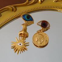 Vintage Asymmetrical Eye Marking Long Earrings Devil's Eye Electroplating Real Gold