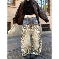Women's American Retro Leopard Print Wide-Leg Jeans L