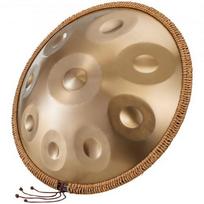 Handpan būgnas, 55,9x55,9x25 cm, auksinis plienas, 9 natų, D mažor