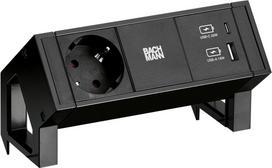 Bachmann DESK2 1x CEE7/3 USB A/C Charger Black (902.9109)