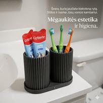 Dviguba dantų šepetėlių stiklinė su padėkliuku