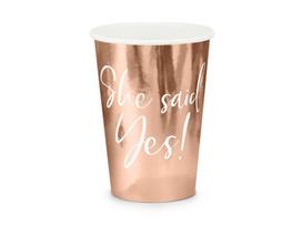 Vienkartiniai popieriniai puodeliai She said yes! Rose Gold 220 ml (1 pak/ 6 vnt)