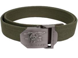 Vyriškas medvilninis diržas Navy Seal, Texar, juostos tipo, su metaline sagtimi, žalios spalvos, XL