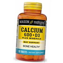 Kalcis ir vitaminas D3 su mineralais, Calcium 600 + Vitamin D 3 Plus Minerals, Mason Natural 100tab. (36529058) 100tab