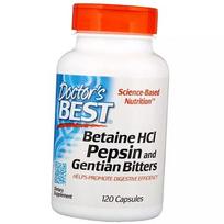 Betaino hidrochloridas su pepsinu ir kartūzėmis, Betaine HCI Pepsin & Gentian Bitters, Doctor's Best  120 kaps. (72327009) 120caps