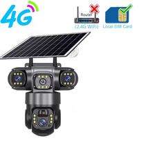 LS VISION 3 objektyvų 4G saulės kamera 15MP HD saugos CCTV IP66 atspari vandeniui naktinio matymo dvipusio garso kamera mobiliojo sekimo IP kameros V380 4G Camera