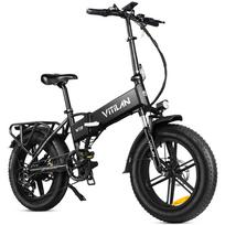 Elektrinis dviratis Vitilan V3 1200W pikinės galios variklis LCD ekranas Maksimalus greitis 45 km/h 20 x4.0  Miesto elektrinis dviratis suaugusiems 48V 13AH Maksimali apkrova 150 kg juoda