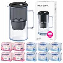 Aquaphor Glass 2,5 l stiklinis filtravimo ąsotis + 10 Maxfor filtrų (4Mg+6), juodas