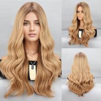 „Miss Wig“ Šviesiai ruda Blondinė Ilgi Vandeniai Banguoti Sintetiniai Perukai Natūralūs Viduriniai Kasdieniai Plaukai Moterų Cosplay 65cm