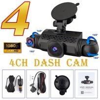 Car Dash Cam 4 kanalų vaizdo įrašymo įrenginys, juodos dėžės vairavimo kamera FHD 1080P priekinė kairė dešinė galinė naktinio matymo kilpa, įrašanti automobilio priedus 4Ch DVR 0G