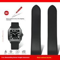 23mm 25mm Minkštas silikoninis laikrodžio dirželis Cartier Santos 100 vyriškas guminis dirželis santos100 Laikrodžio dirželis Nerūdijančio plieno sulankstoma sagtelė Width 23mm