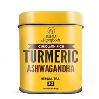 BLUE TEA - Turmeric Tea - Ashwagandha - 30 Tea Bags - Plant Based | CURCUMIN RICH - HERBAL BLEND | Herbal Tea - Caffeine Free | Non-GMO - G