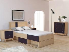 3-jų dalių miegamojo baldų komplektas Loft24, rudas/juodas