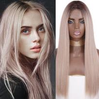 MISSQUEEN 30 colių sintetinis perukas su gilia dalimi ilgas tiesus perukas šviesiai rožinis Ombre Cosplay perukai Sintetinis vidurinės dalies perukai juodaodėms moterims 30inches&China&1 PC
