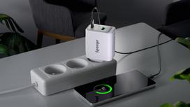 Telefono ir nešiojamo kompiuterio įkroviklis SPONGE Charger C2, 45 W, USB-C ir USB-A, GaN TÜV sertif