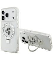 Baltas dėklas Apple iPhone 17 Pro telefonui "Karl Lagerfeld Ringstand Karl and Choupette MagSafe Case"