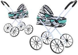 Lėlės vežimėlis su dideliais ratais sulankstomas Zebra turkio spalvos
