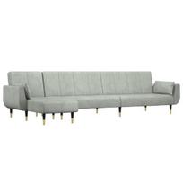vidaXL L formos sofa-lova, šviesiai pilka, 275x140x70cm, aksomas