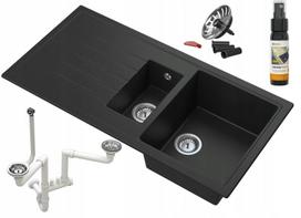 Granito kriauklė Granitan click-clack kištukas juoda rinkinys