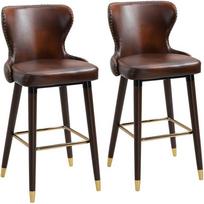 HOMCOM baro kėdžių rinkinys, 2 vnt., elegantiška baro kėdė su kojų atrama ir atlošu, bistro kėdė, valgomojo kėdė, PU oda, ruda, 52x53x101 cm