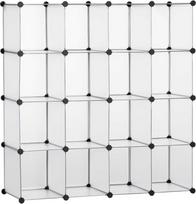 HOMCOM DIY kubų lentynų sistema su 16 kubų, daiktadėžė, plastikinė spintelė, balta, 125x32x125 cm