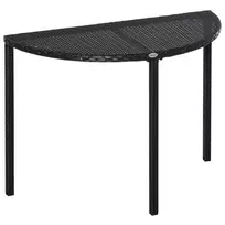Pusapvalis sodo staliukas iš poliratano ir metalo, juodas, 100 x 50 x 74 cm