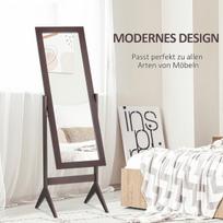 "HOMCOM" pastatomas veidrodis Viso ilgio veidrodis Makiažo veidrodis su paaukštintomis kojelėmis Lengvai prižiūrimas MDF Kavos 47 x 46 x 148 cm, skirtas miegamajam ir prieškambariui