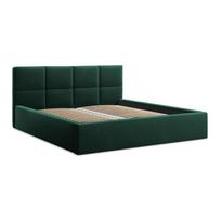 Tamsiai žalios spalvos iš aksomo dvigulė lova audiniu dengta su sandėliavimo vieta su lovos grotelėmis 140x200 cm Hiko – Makamii