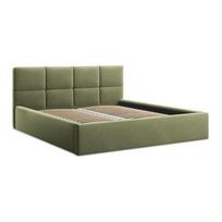 Žalios spalvos iš aksomo dvigulė lova audiniu dengta su sandėliavimo vieta su lovos grotelėmis 140x200 cm Hiko – Makamii