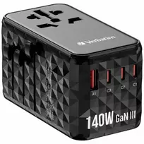 Verbatim Travel adapter | 140W | GaN, PD | USB-A, USB-C | black