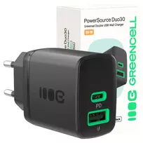 GREEN CELL PowerSource Duo30 travel charger | 30W | PD, QC, PPS | USB-C, USB-A | black