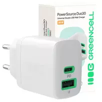 GREEN CELL PowerSource Duo30 travel charger | 30W | PD, QC, PPS | USB-C, USB-A | white